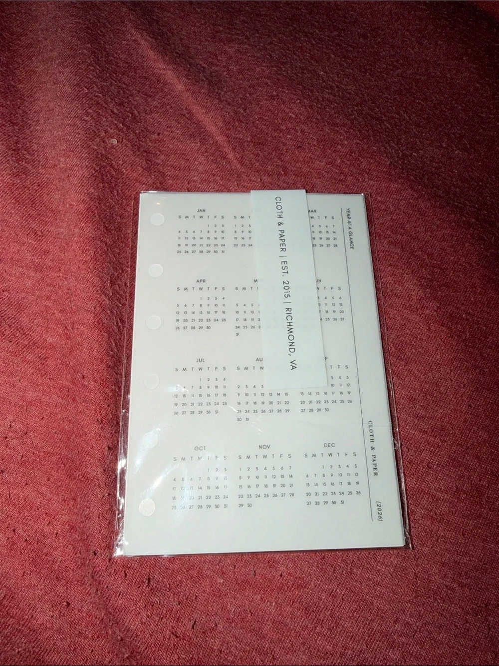Cloth & Paper 2026 Year-at-a-Glance Pocket Insert
